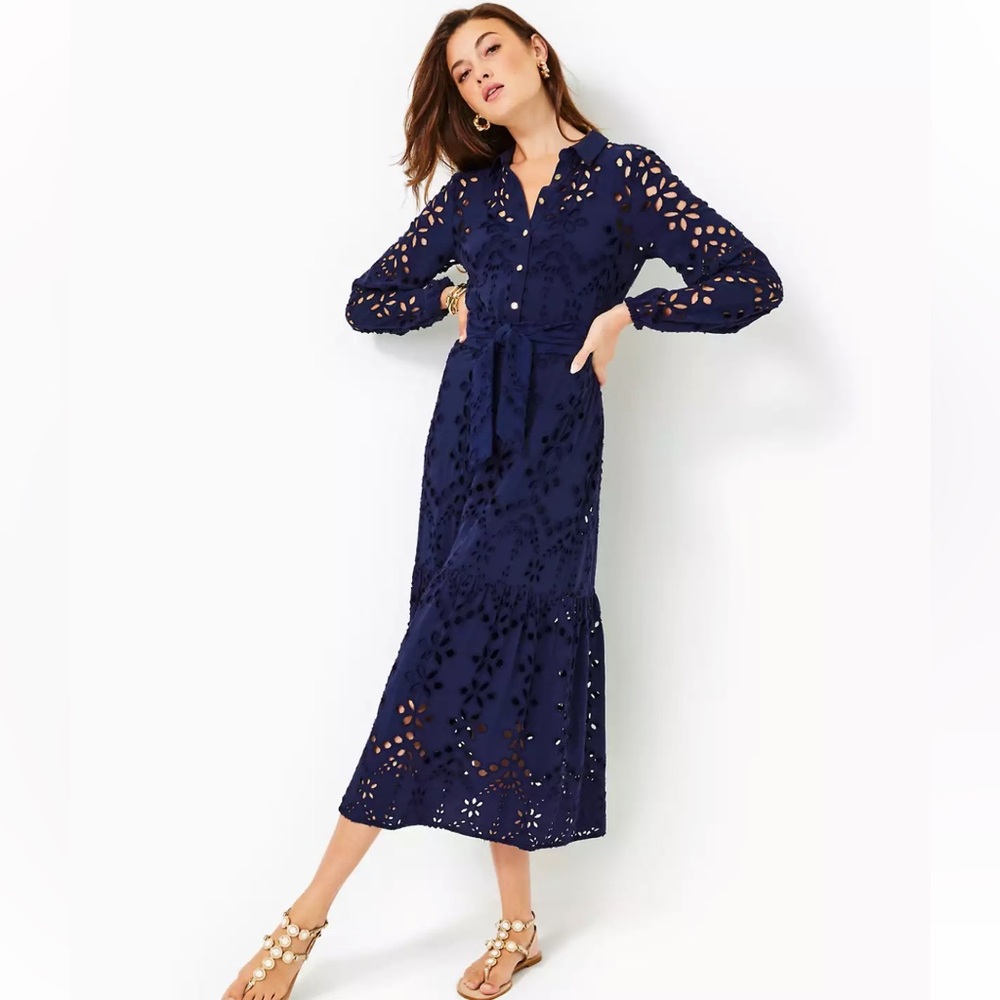 Lilly Pulitzer Zia Eyelet Midi Shirt Dress - Size 4